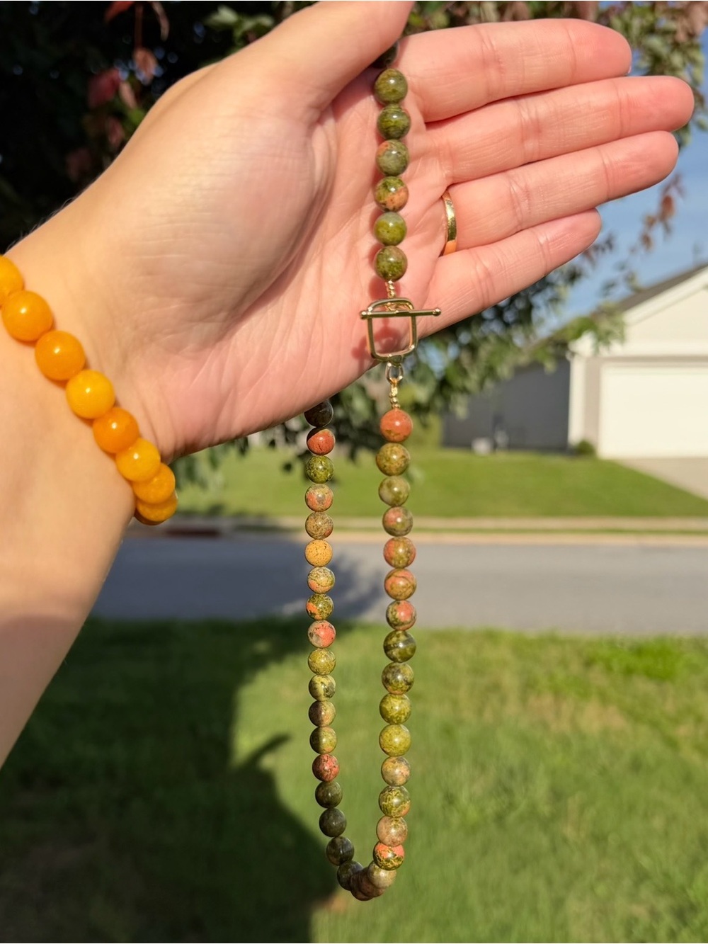 NEW Hand-Beaded Unakite Necklace - Picture 2 of 5